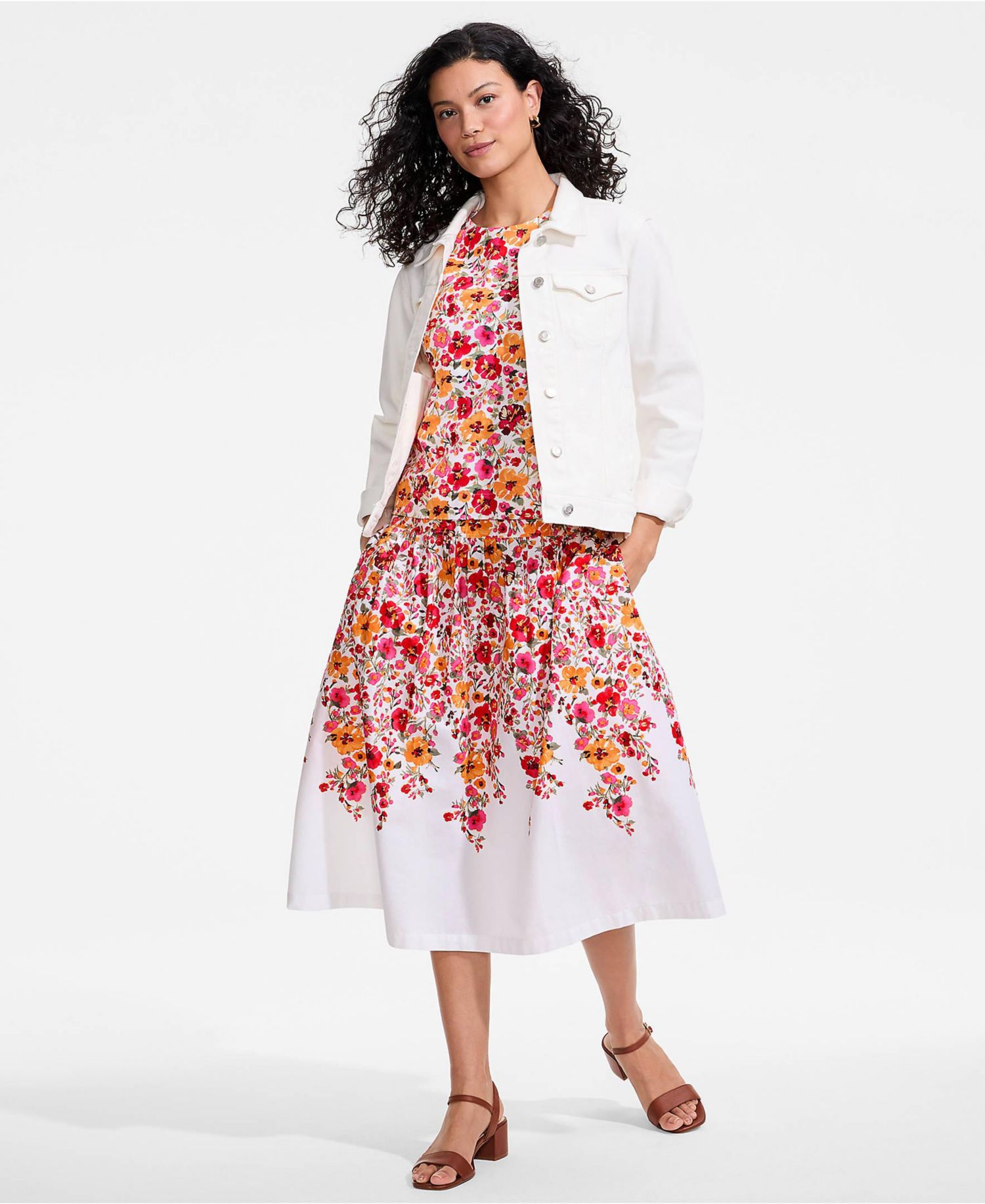 Women's Poplin Drop Waist Midi Skirt - Set Bottom