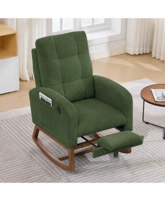 Nursery Rocking Chair Glider Rocker With Footrest, Side Pocket and USB Port, High Backrest Rocker Recliner