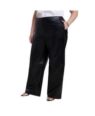Women's Adjustable Waist Faux Leather Wide-Leg Pant