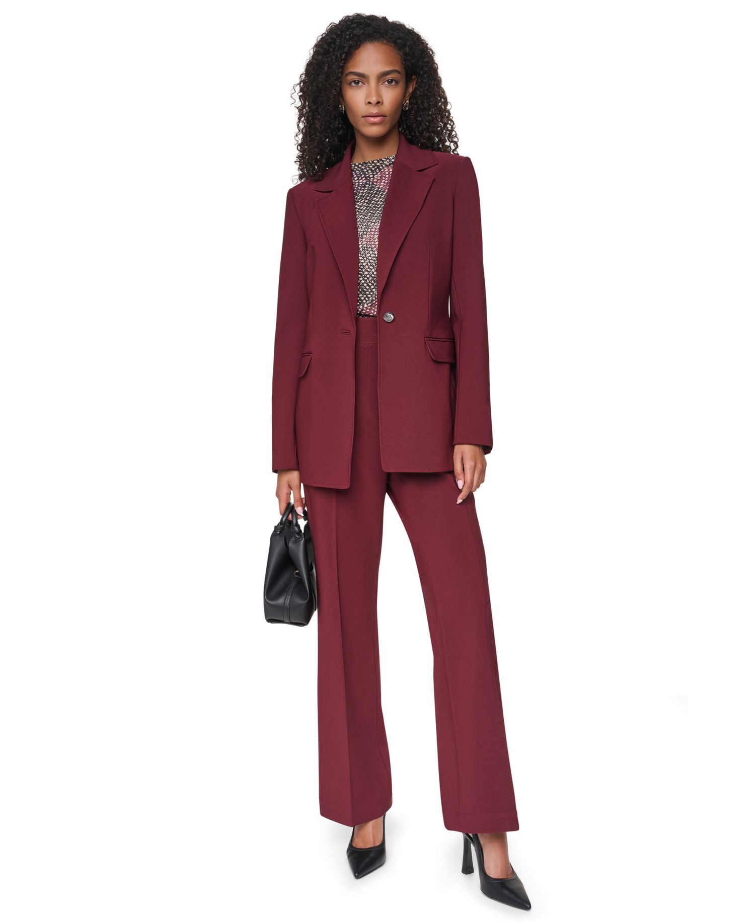 Women's Shoulder-Padded One-Button Notch-Collar Blazer