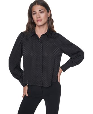 Women's Long-Sleeve Puff-Sleeve Button-Front Blouse