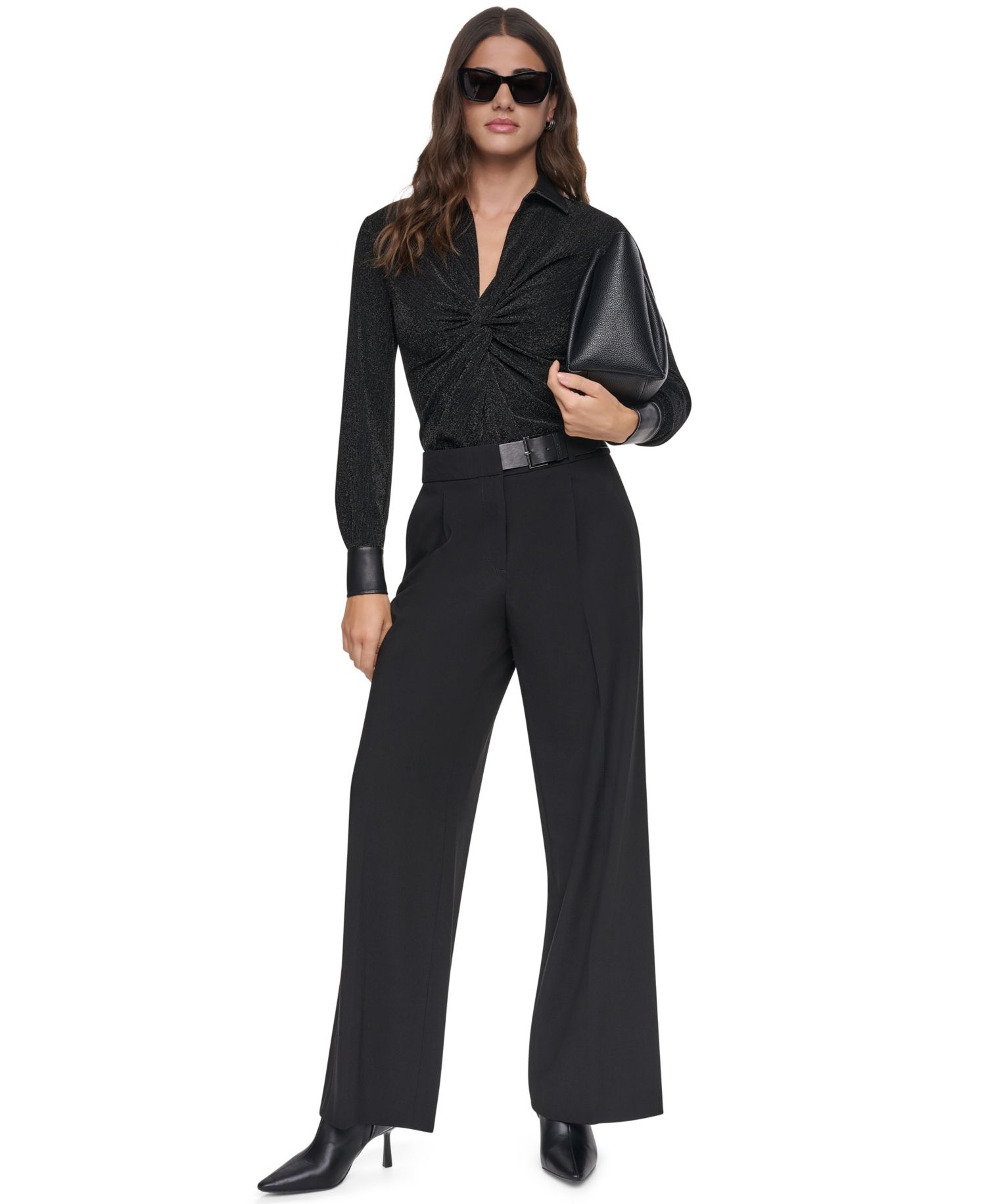 Women's High-Waisted Wide-Leg Belted Pants