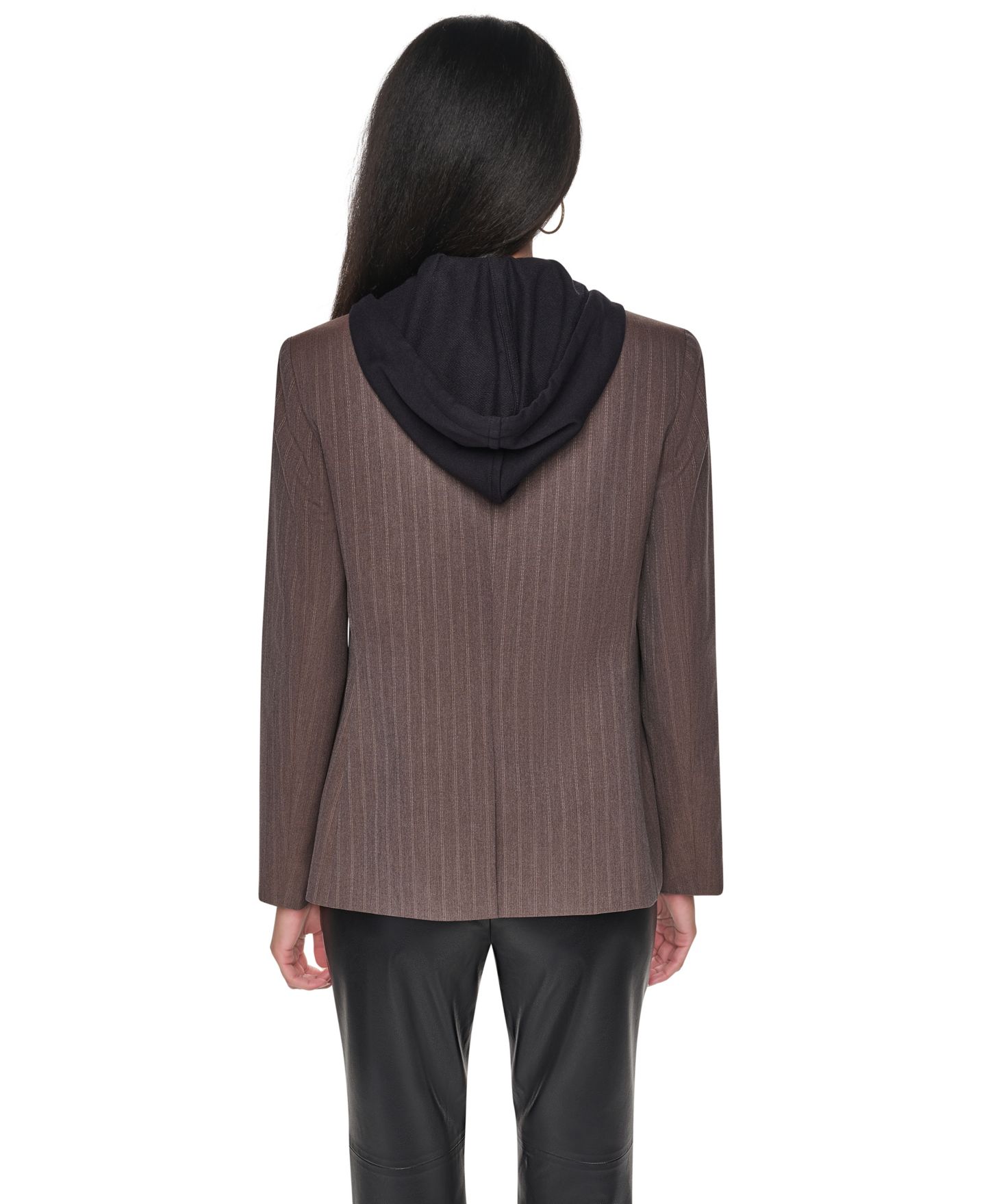 Женский пиджак DKNY Hooded Collarless Blazer, цвет: Меланжевый полосатый — фото 4