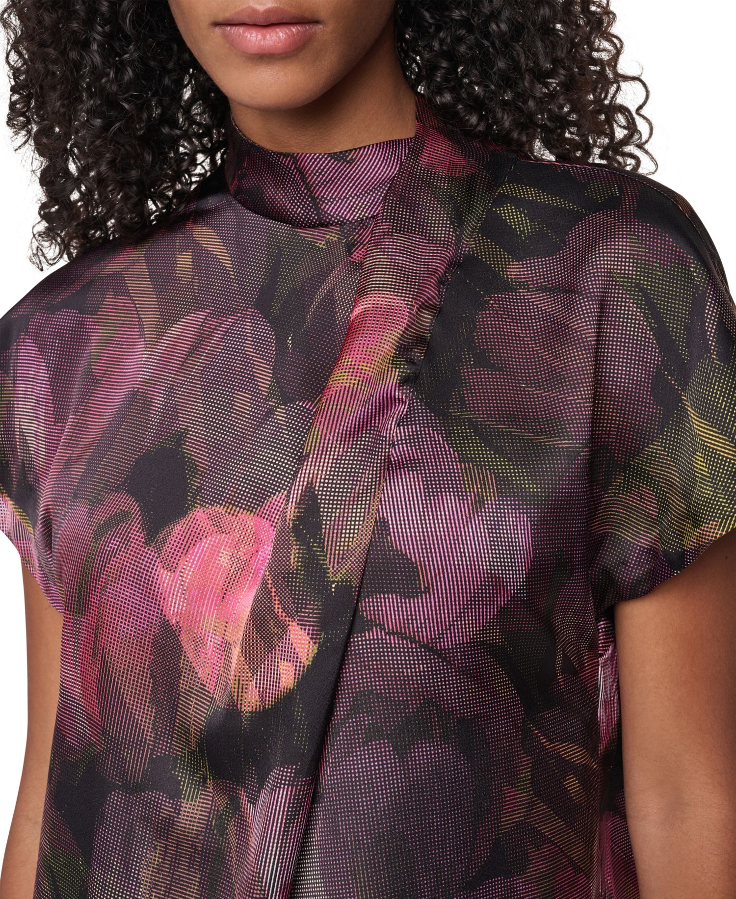 Women's Floral-Print Mock Neck Short-Sleeve Blouse