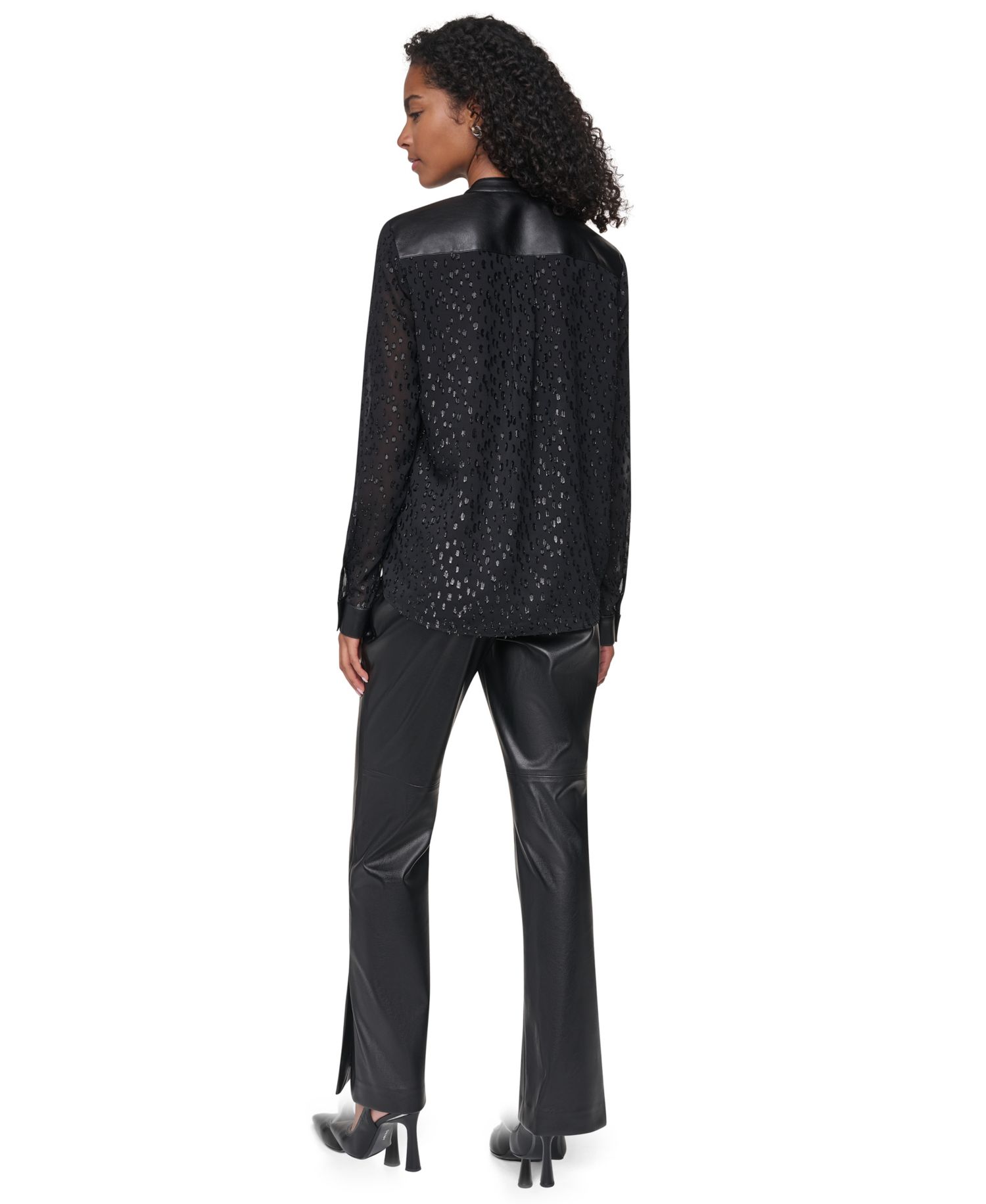 Women's Clip Dot Surplice V-Neck Long-Sleeve Blouse
