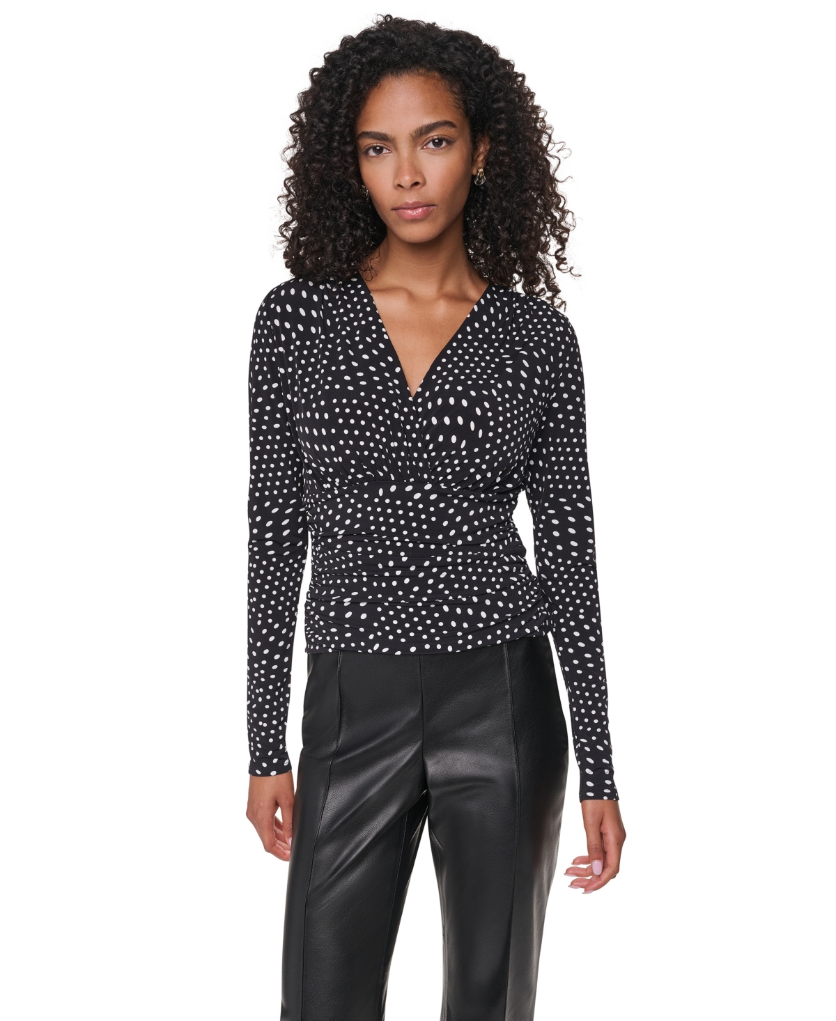 Dkny Women's Long-Sleeve Polka-Dot V-Neck Blouse