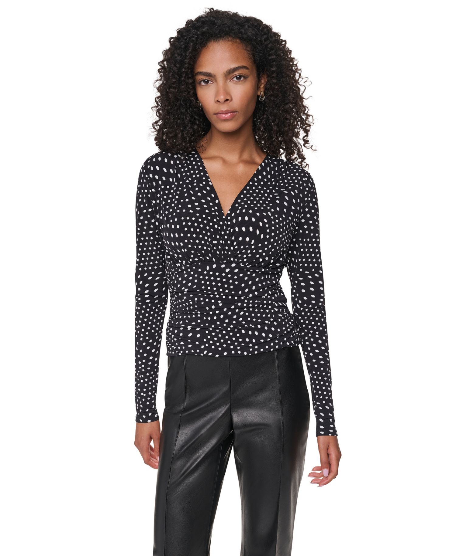 Women's Long-Sleeve Polka-Dot V-Neck Blouse