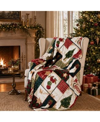 Ultra Plush Merry Christmas Plaid Farmhouse Hypoallergenic Fleece Throw Blanket