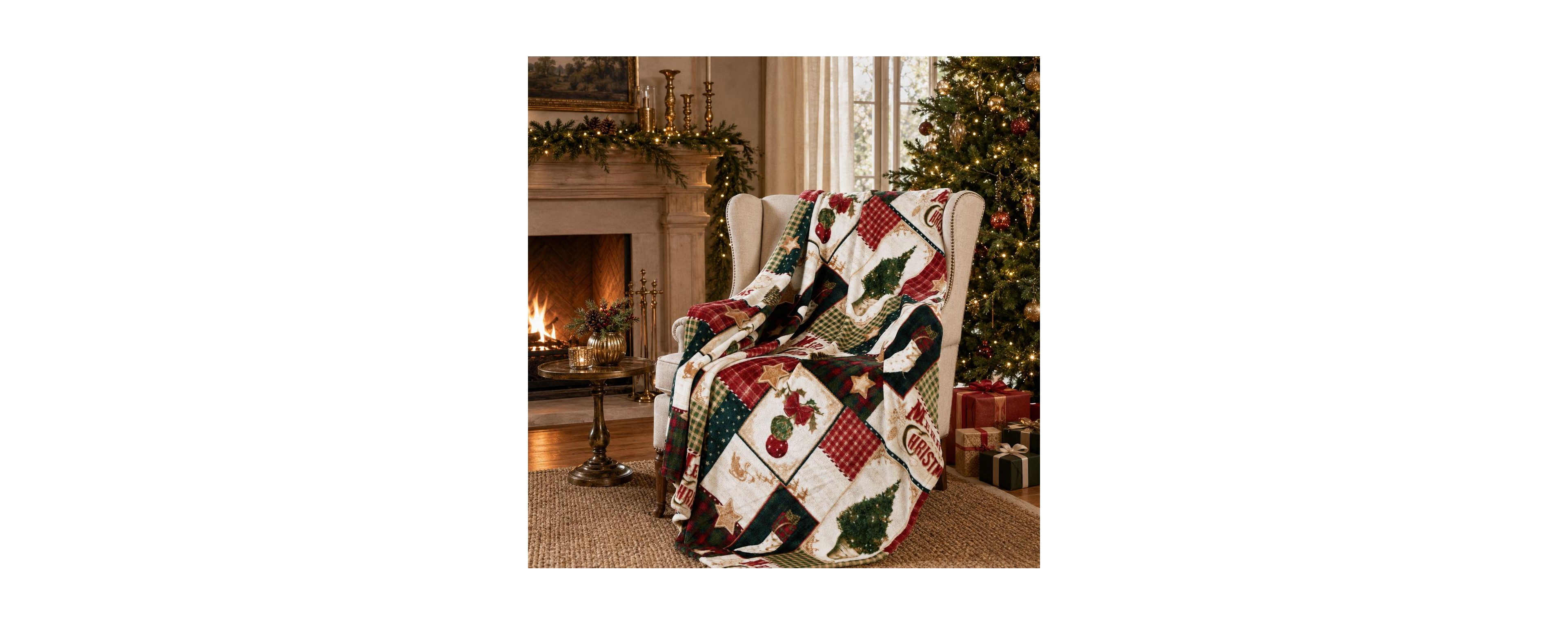 Kate Aurora Ultra Plush Merry Christmas Plaid Farmhouse Hypoallergenic Fleece Throw Blanket