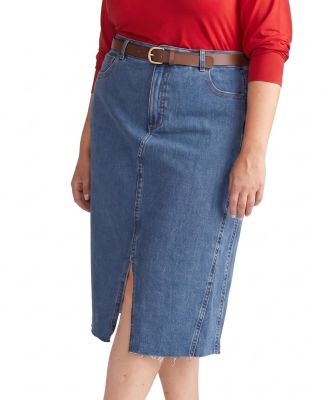 Plus Size Dakota High-Waisted Midi Denim Skirt