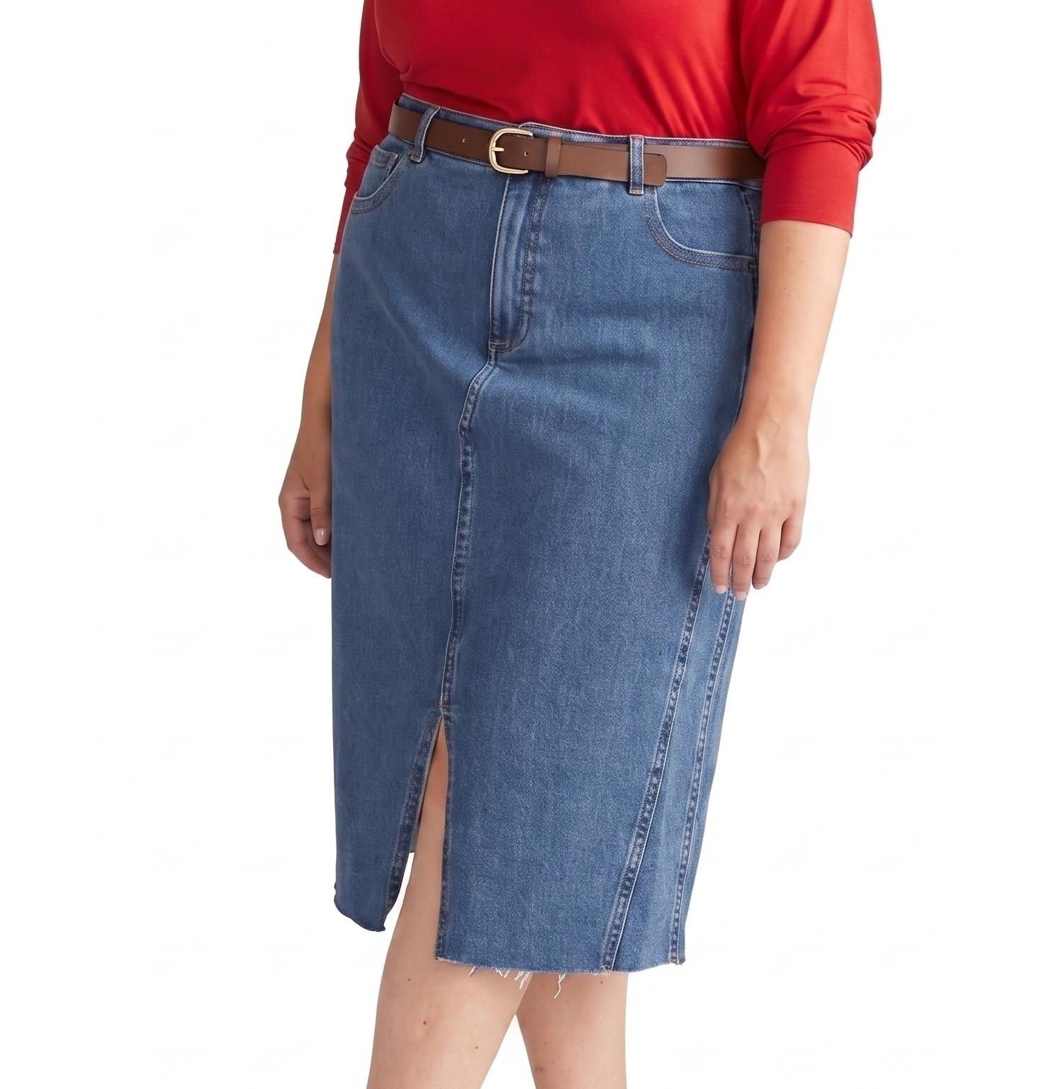 Plus Size Dakota High-Waisted Midi Denim Skirt