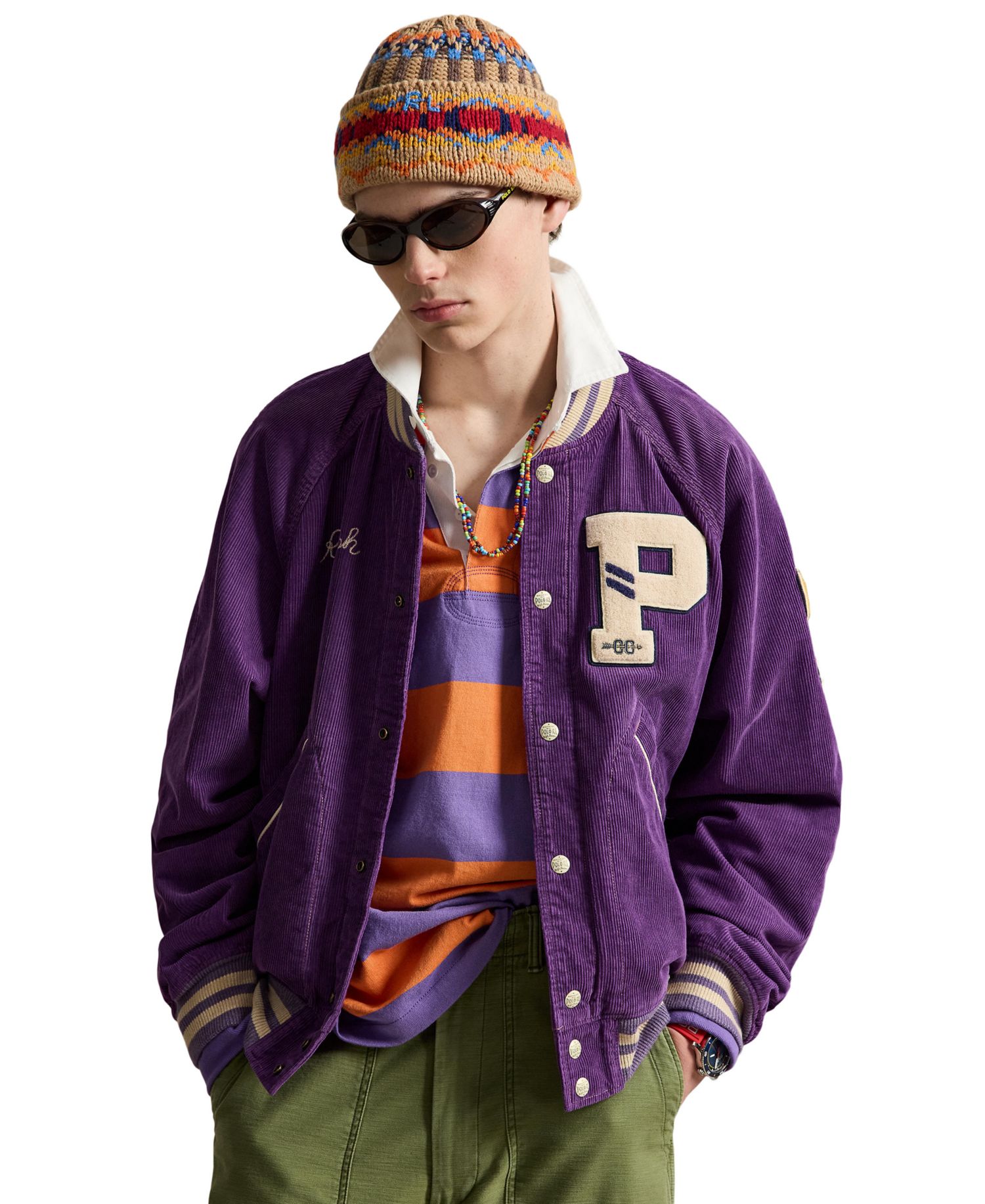 Men's Corduroy Varsity Raglan-Sleeve Jacket