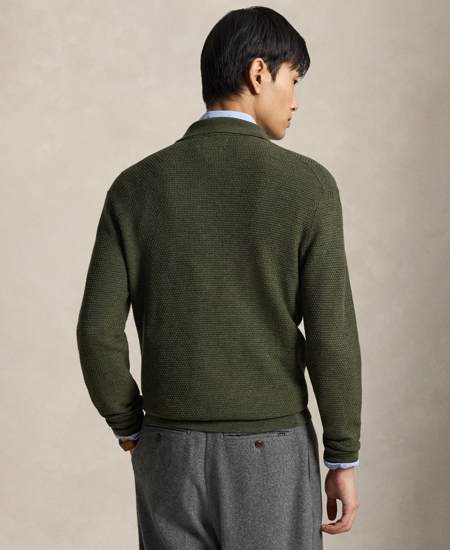 Мужской свитер Polo Ralph Lauren Quarter-Zip Polo-Collar Regular-Fit Wool, цвет: Оливковый меланжевый — фото 4
