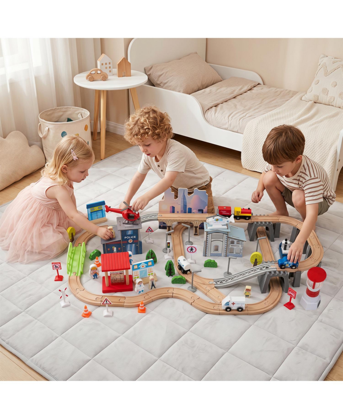Hongge 110-Piece Wooden Train Table With Storage Drawer
