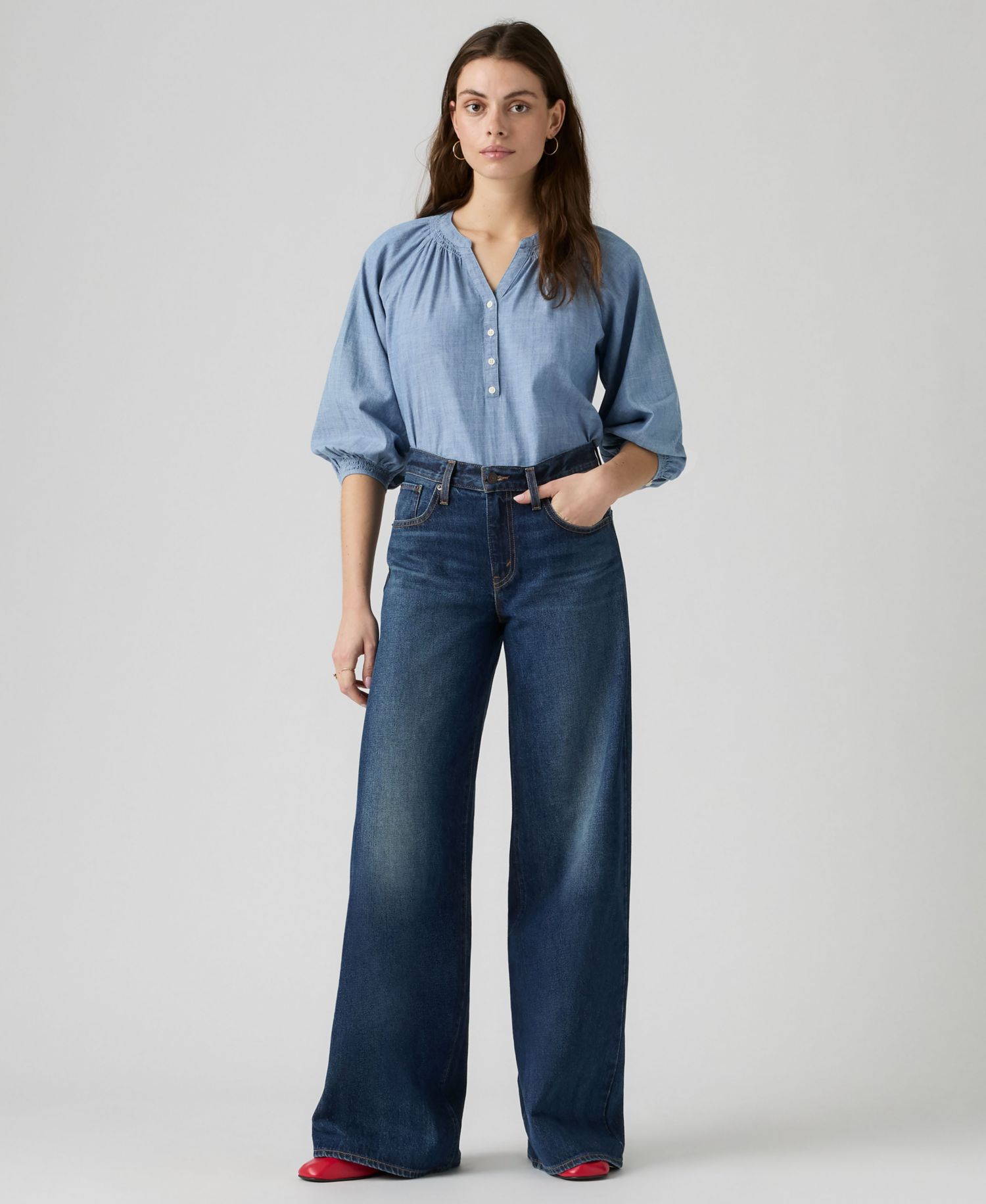 Women's Middy Mid-Rise Wide-Leg Retro Jeans
