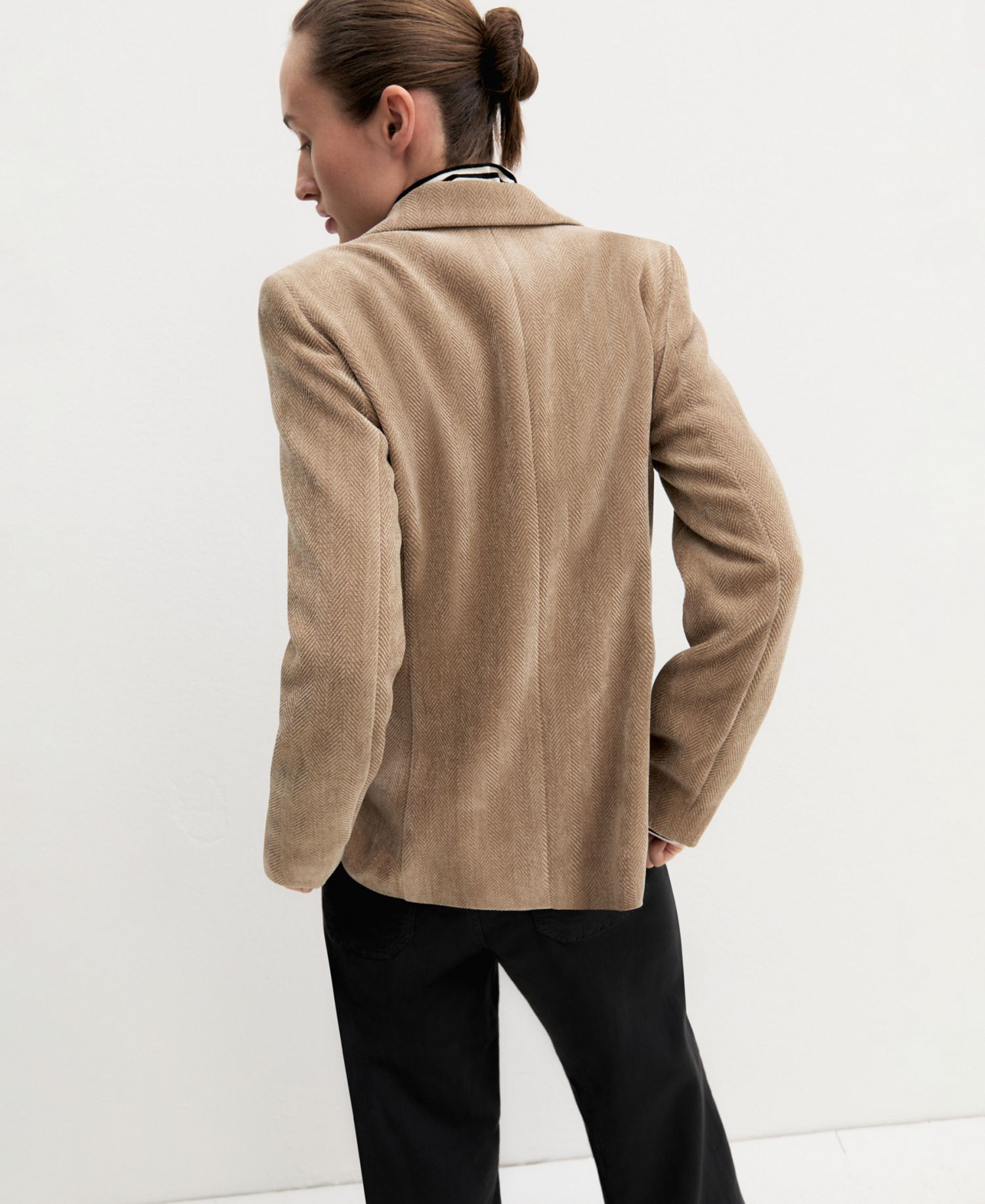 Women's Stretch Herringbone-Patterned Boyfriend Blazer
