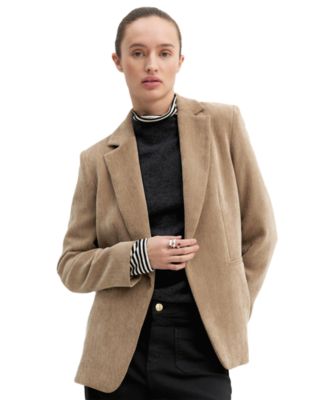 Women's Stretch Herringbone-Patterned Boyfriend Blazer