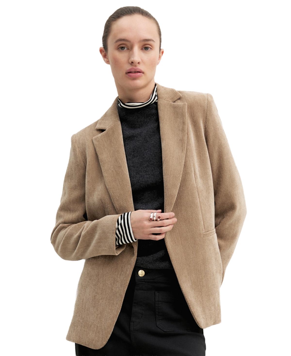 Emme Marella Women's Stretch Herringbone-Patterned Boyfriend Blazer