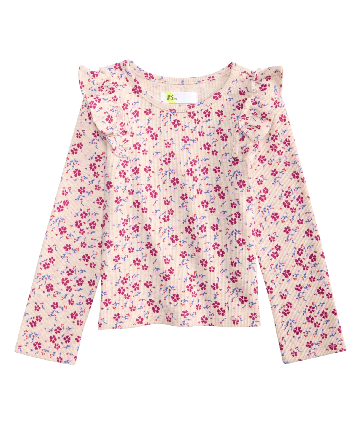 Epic Threads Kids' Toddler Girls' 2t-5t Floral-print Long-sleeve Ruffled Cotton-blend Shirt, Macy's Exclusive In Pink Polis
