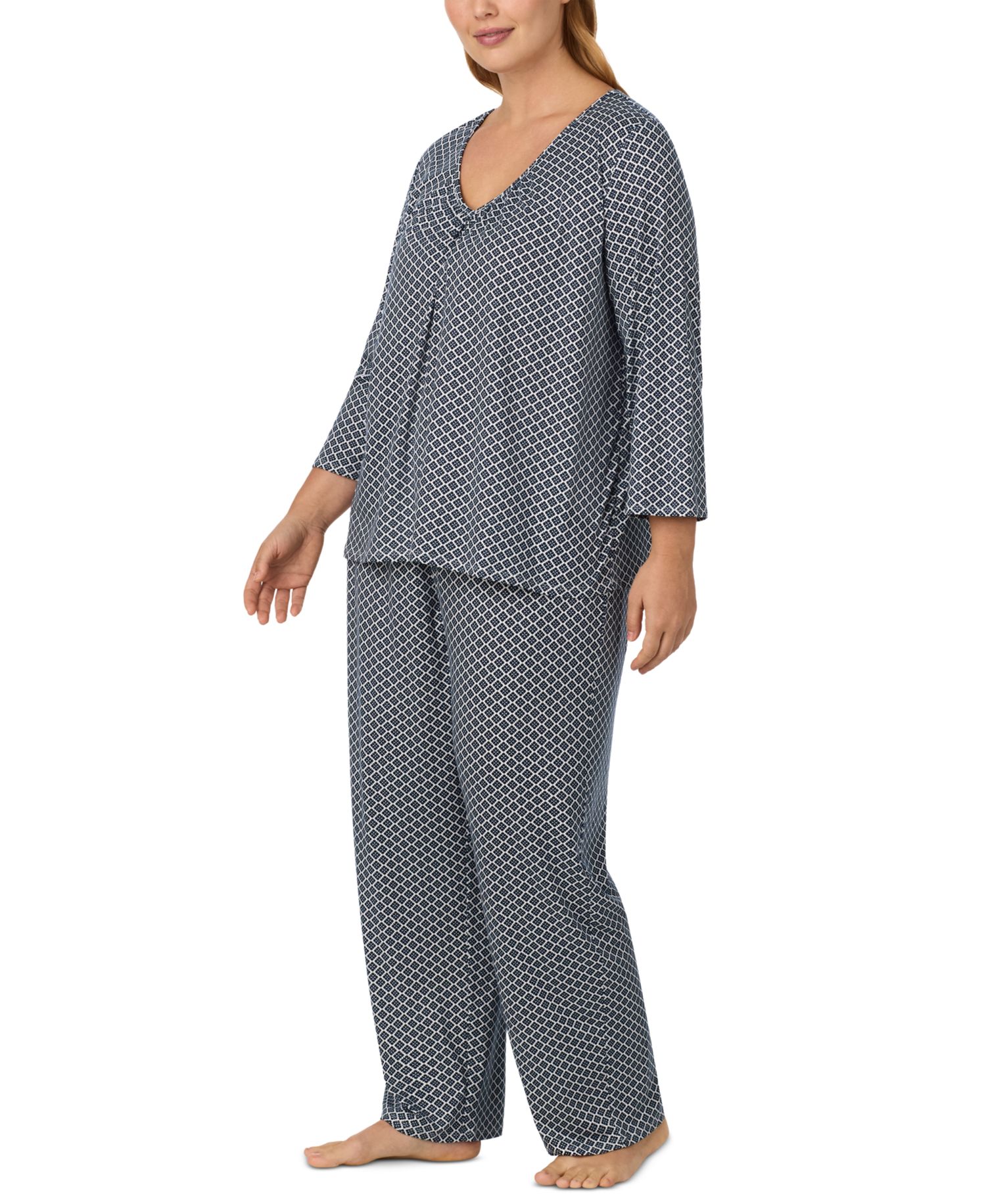 Plus Size V-Neck 3/4-Sleeve Top and Long Pants, 2-Piece Set