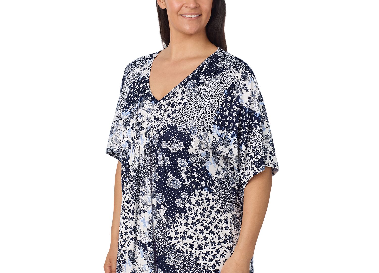 Plus Size V-Neck Short-Sleeve Side-Seam Pockets Nightgown
