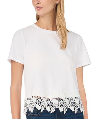 Women's Cropped Boxy Tee With Lace Trim T-Shirt