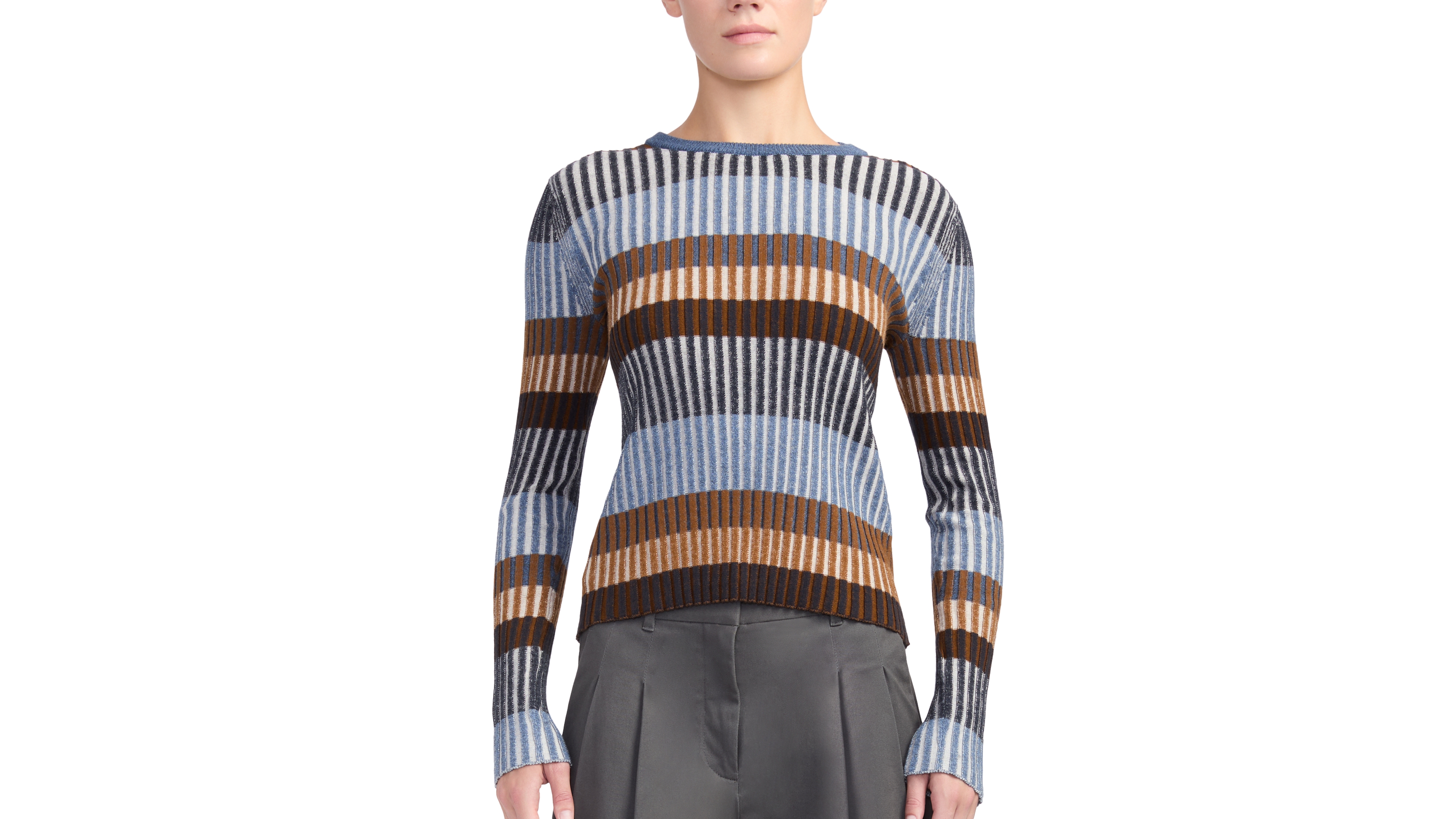 Derek Lam 10 Crosby Women's Maylee Cotton-Cashmere Blend Striped Long-Sleeve Crewneck Sweater