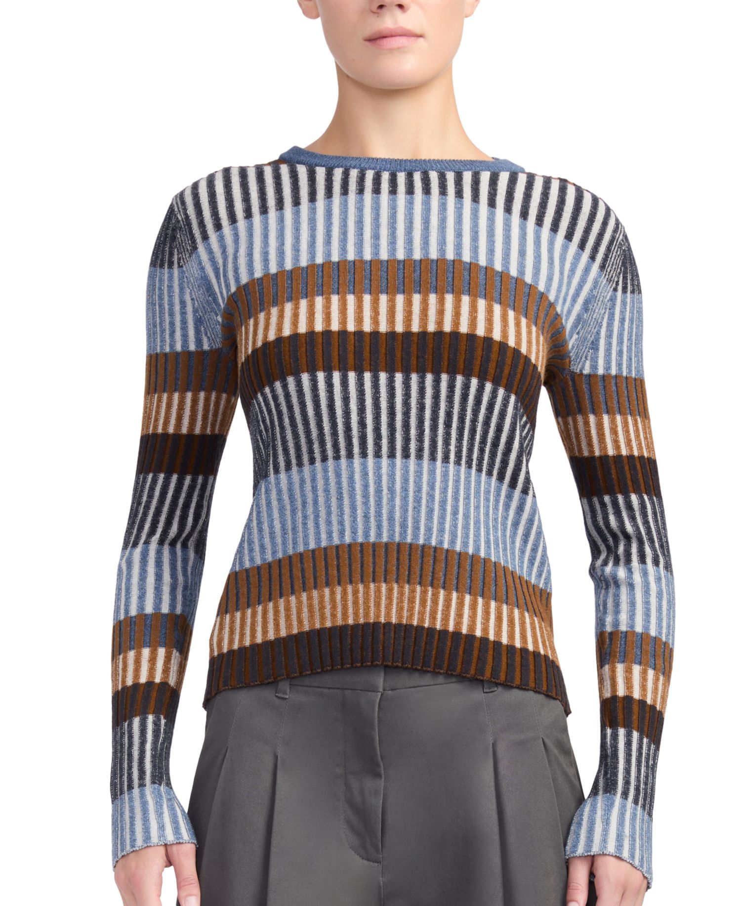 Women's Maylee Cotton-Cashmere Blend Striped Long-Sleeve Crewneck Sweater