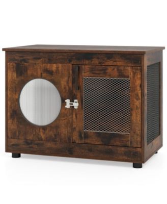 Furniture Style Dog Crate End Table with Translucent Window Lockable Door and Mesh Panels