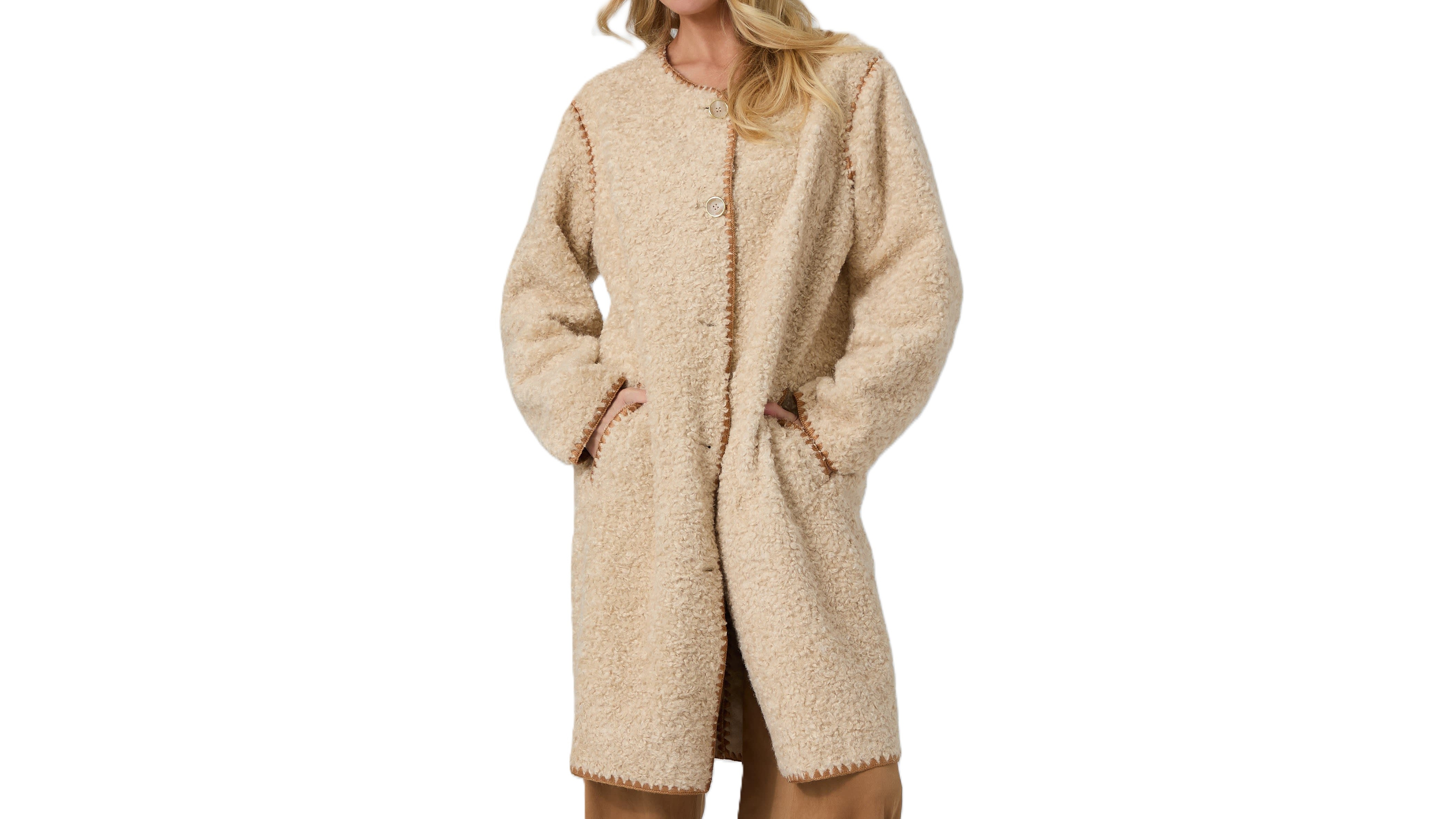 Guess Women's Mia Faux Sherpa Mid-Length Coat