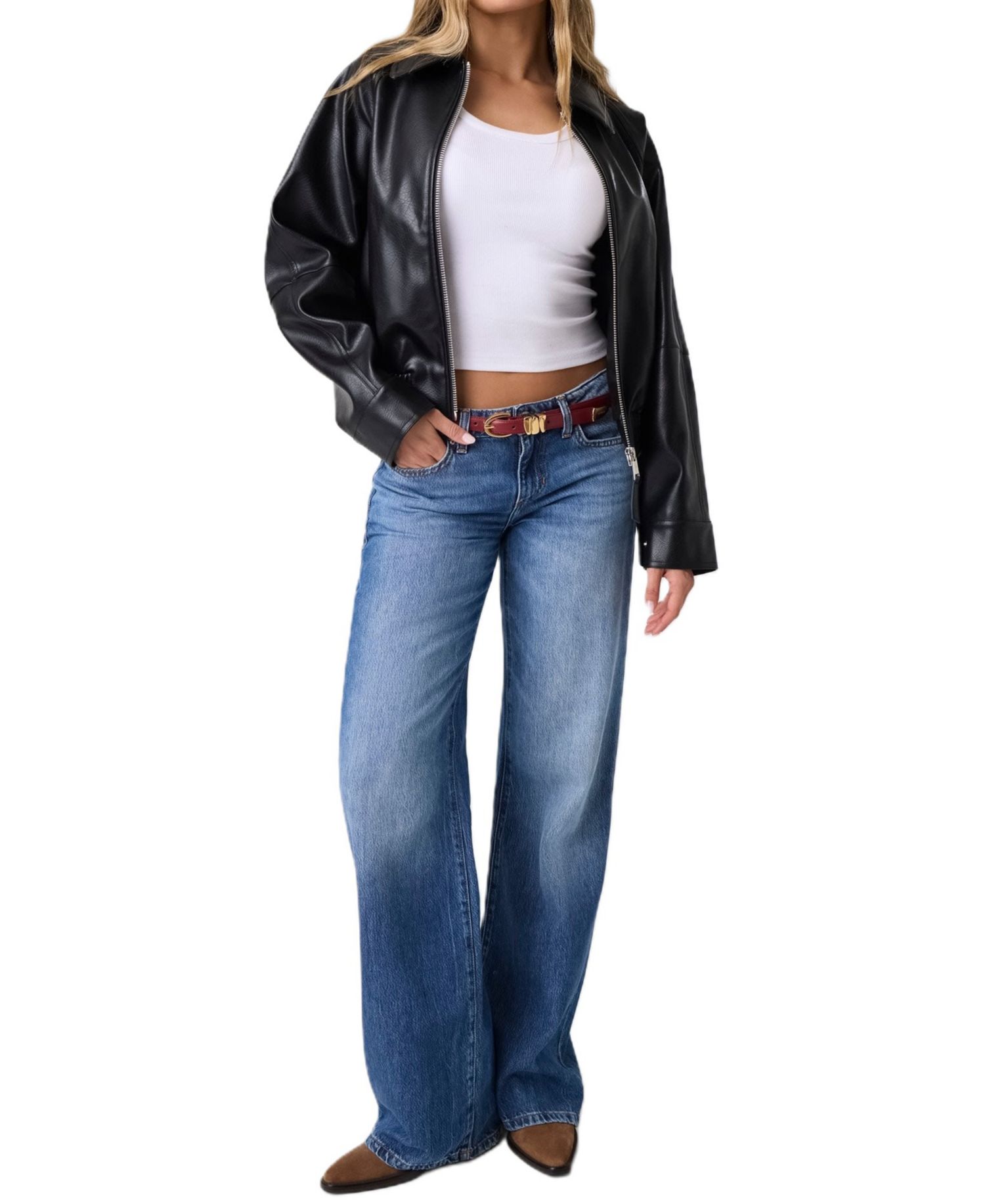 Women's Audrine Faux Leather Long-Sleeve Bomber Jacket