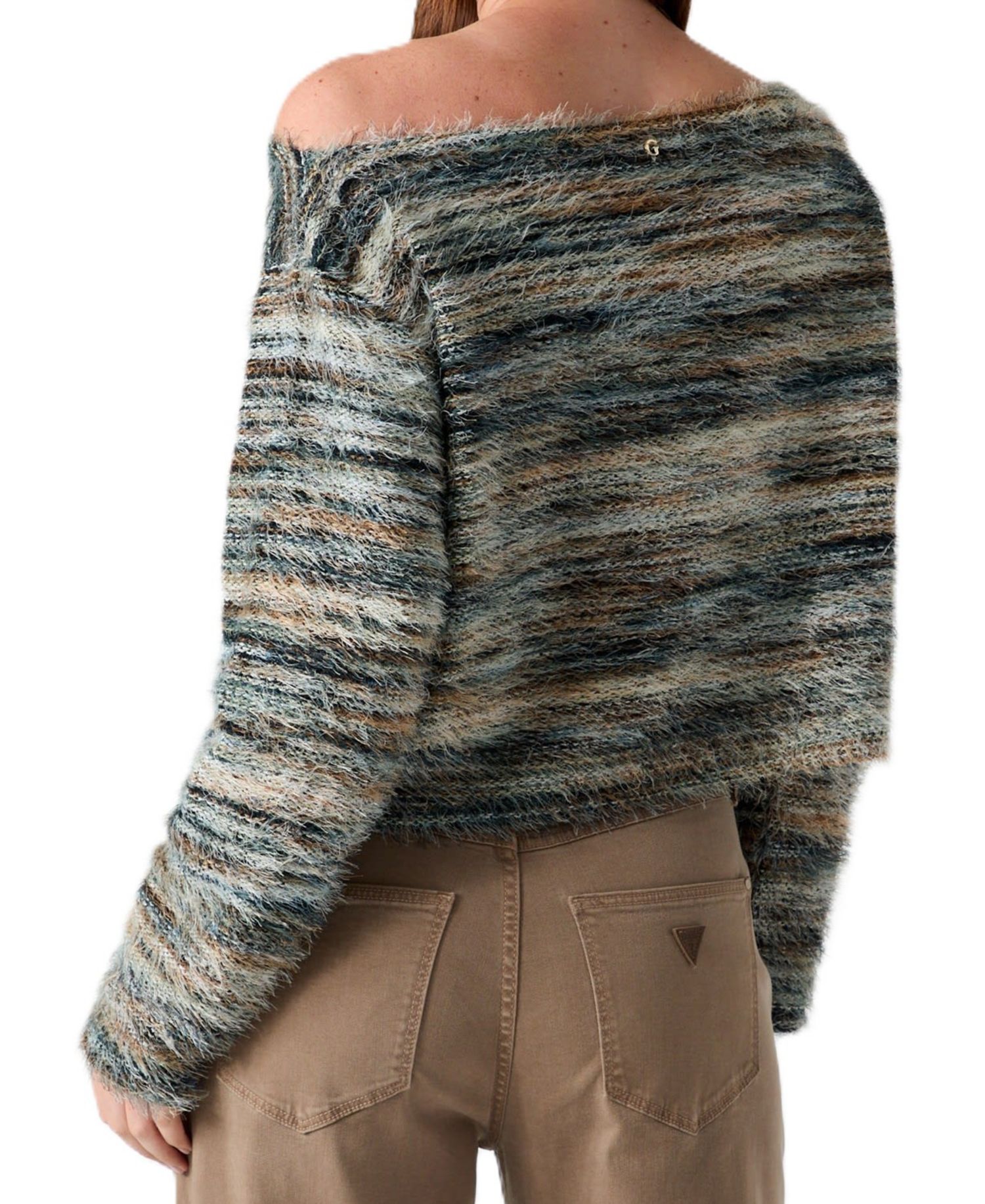 Women's Justina Space-Dye Crop Fuzzy-Knit Boat Neck Sweater