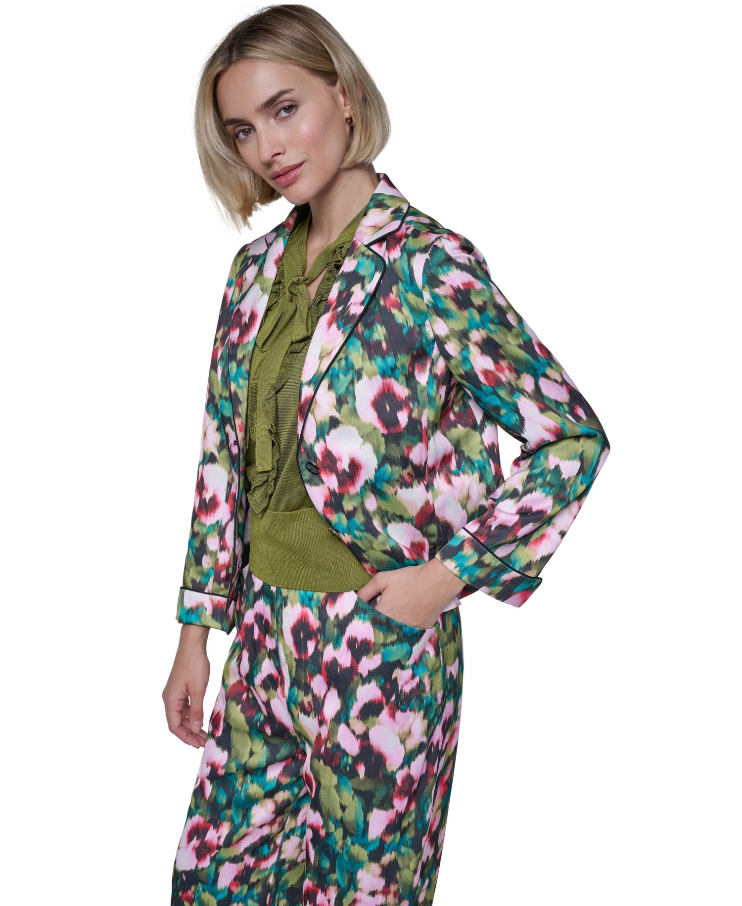 Women's Belted Floral Lightweight Blazer