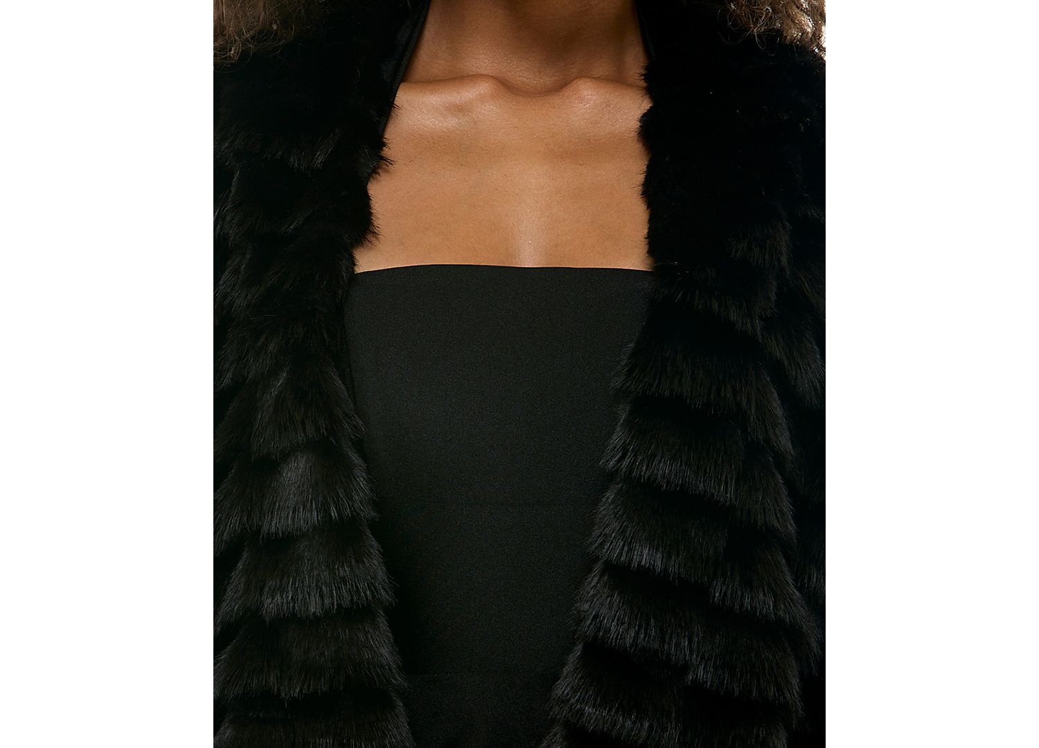 Juniors' Tiered Cropped Faux Fur Shawl Jacket