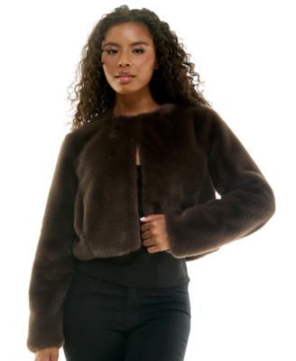 Juniors' Faux Fur Long-Sleeve Cropped Jacket