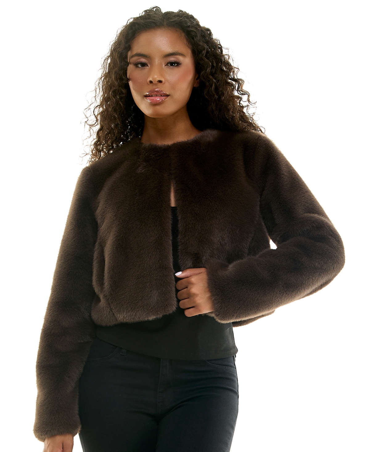 Seni & Cade Women's Faux Fur Long-Sleeve Cropped Jacket