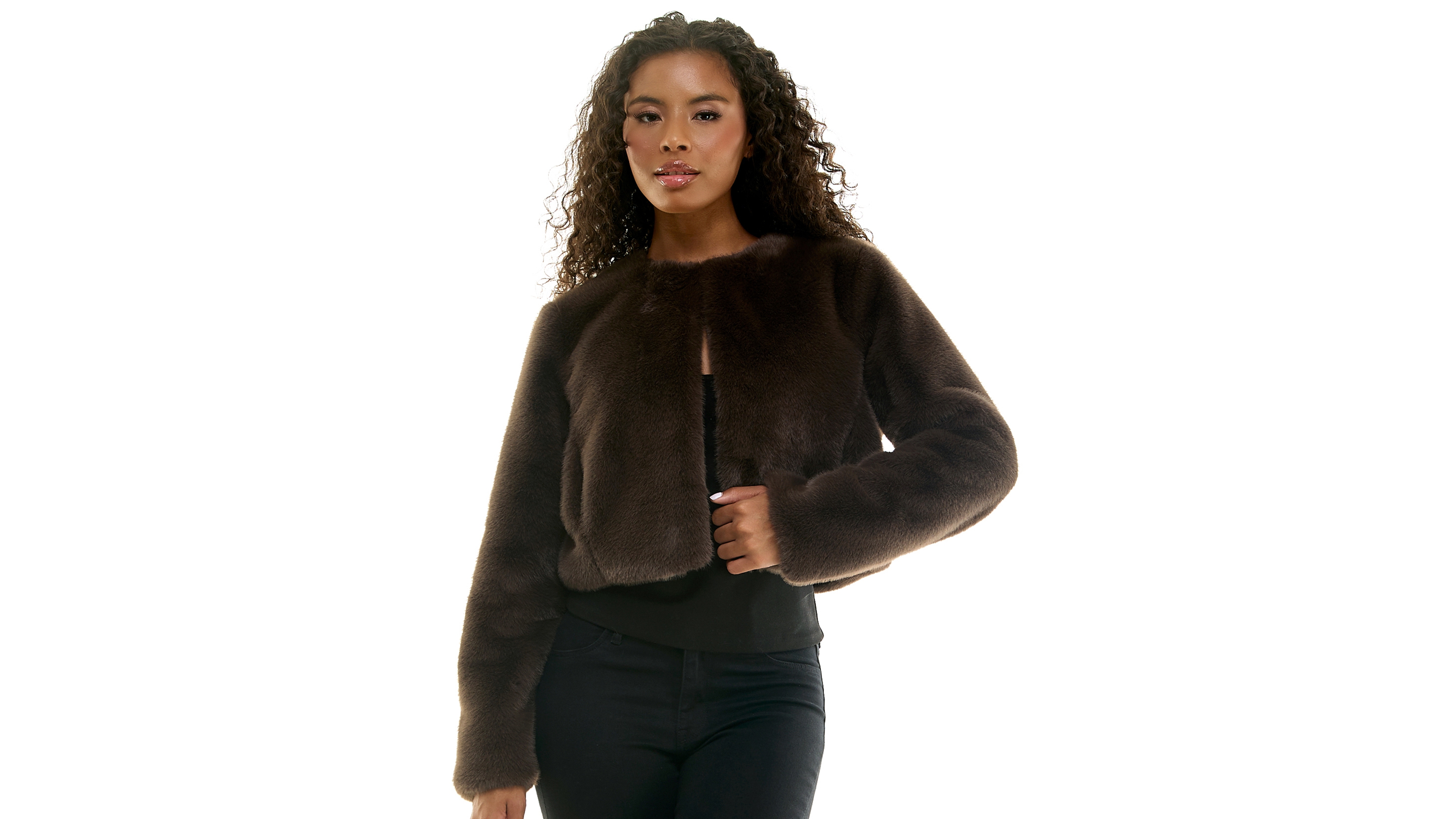 Seni & Cade Women's Faux Fur Long-Sleeve Cropped Jacket