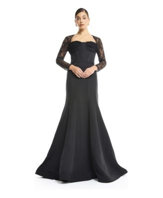 Women's Sweetheart Sheer 3/4-Length Lace Sleeves Mermaid Evening Gown