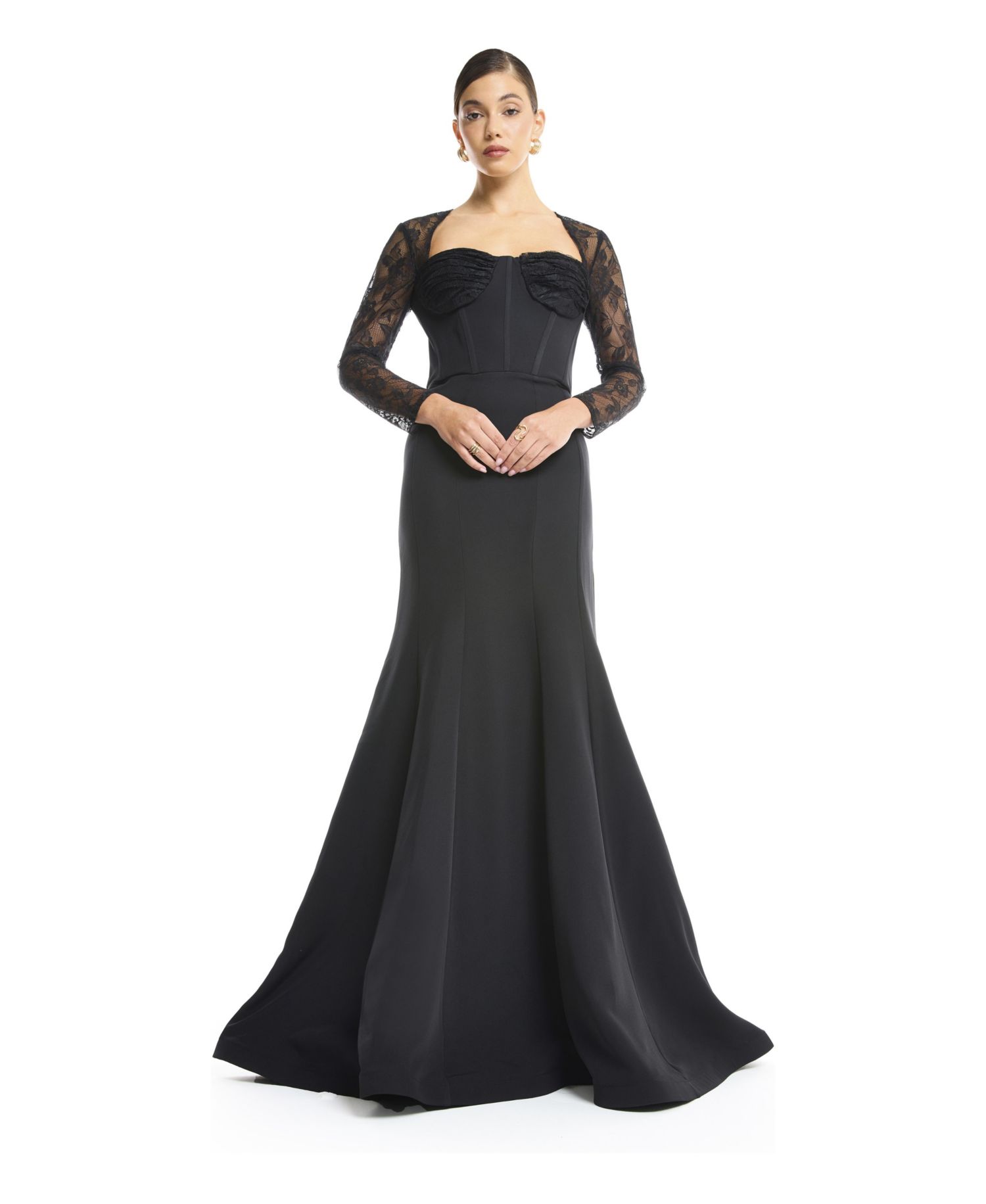 Women's Sweetheart Sheer 3/4-Length Lace Sleeves Mermaid Evening Gown