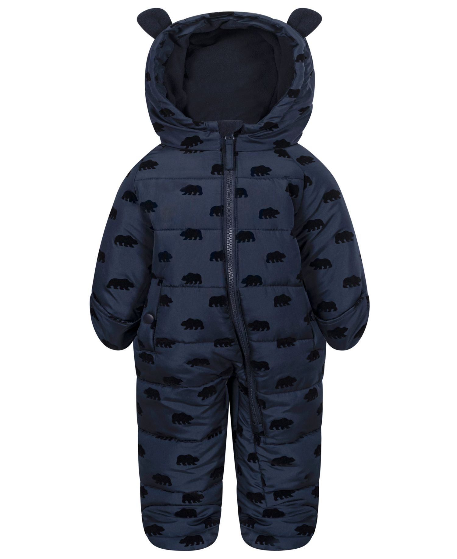 Baby Boys' Flocked Bear-Print Fleece-Lined Hood Easy-On/Easy-Off Snowsuit