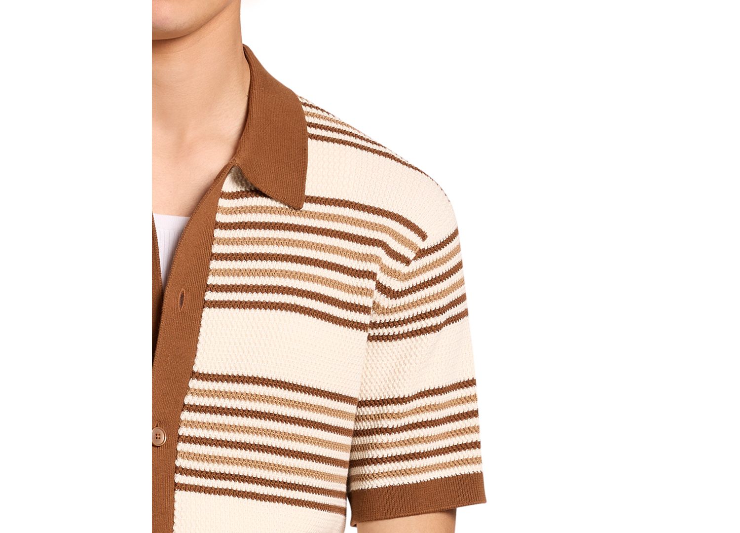 Men's Textured Stripe Camp Collar Button-Down Shirt