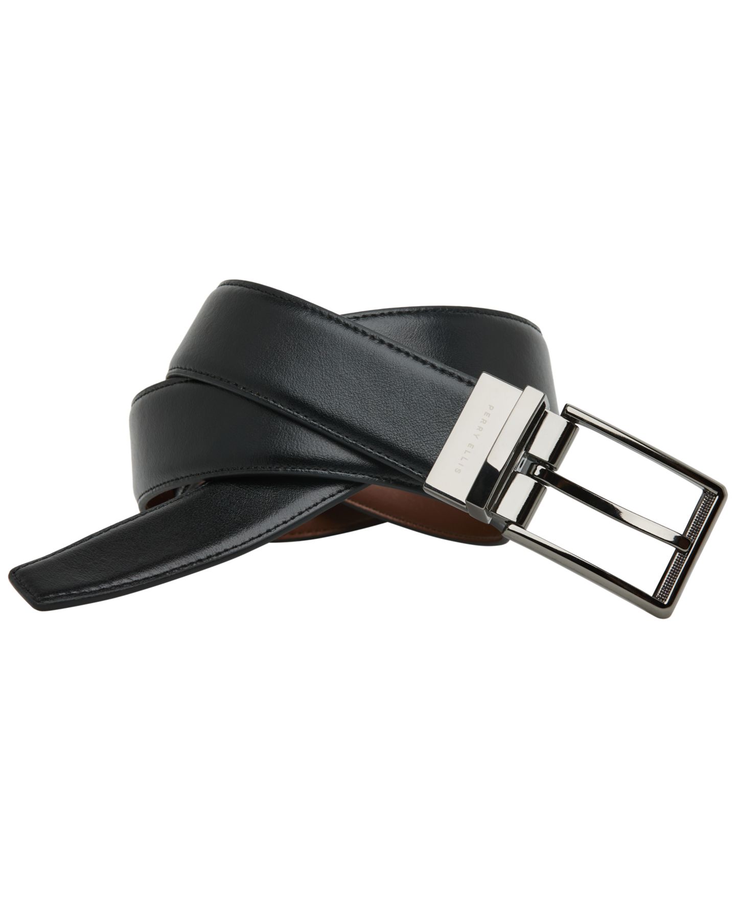 Мужской ремень Perry Ellis Portfolio Reversible Leather Nose Texture, цвет: Чёрный / Коричневый — фото 3