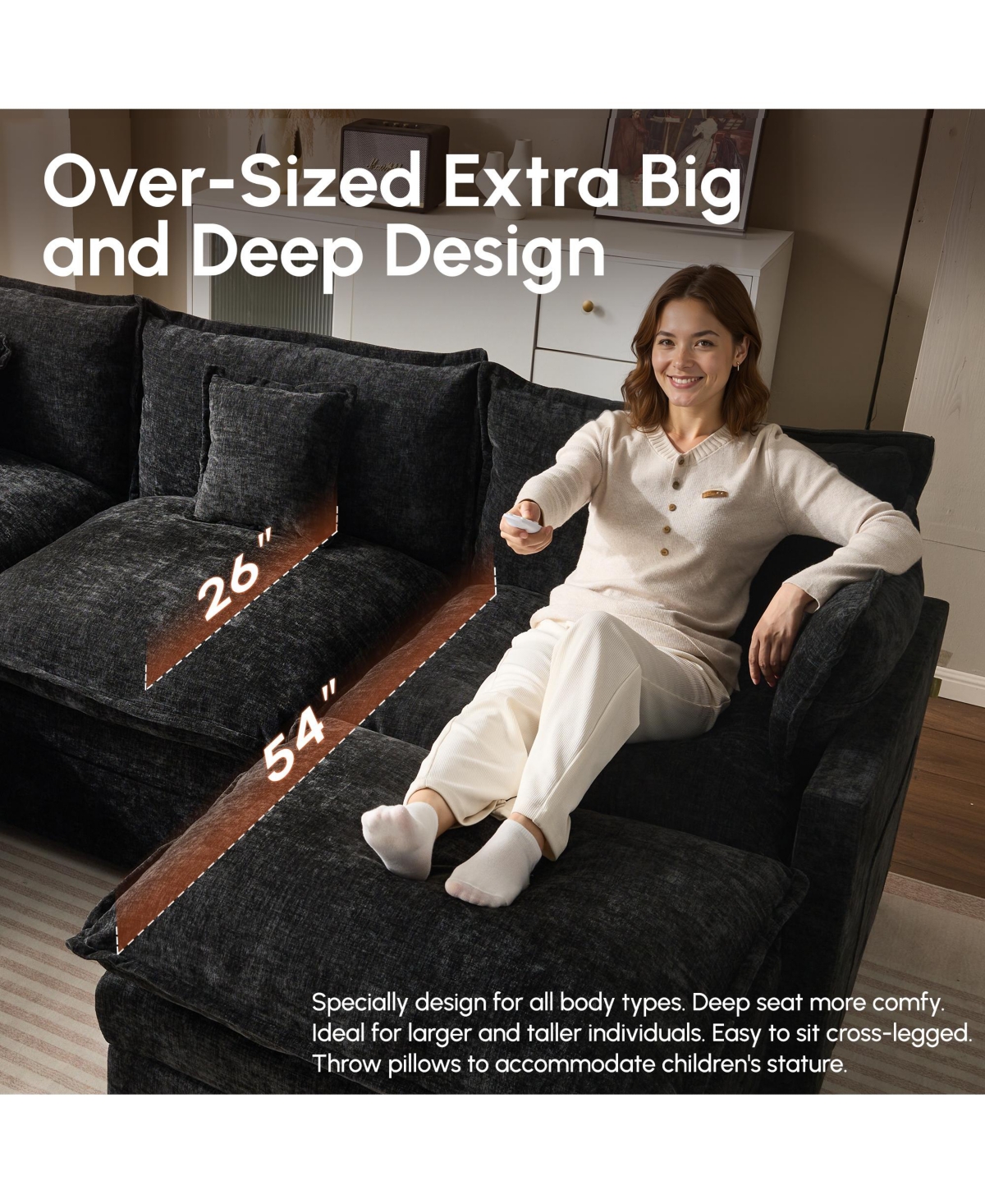 Xizzi 143" U-Shaped Modular Sectional Sofa with 2 Ottoman, Comfy Chenille Cloud Couch Deep Seat Bed 6 Pillows for Living Room, 6-Seater