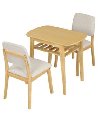 3-Piece Dining Table Set for 2 with Upholstered Chairs and Built-In Storage Rack Compact Design