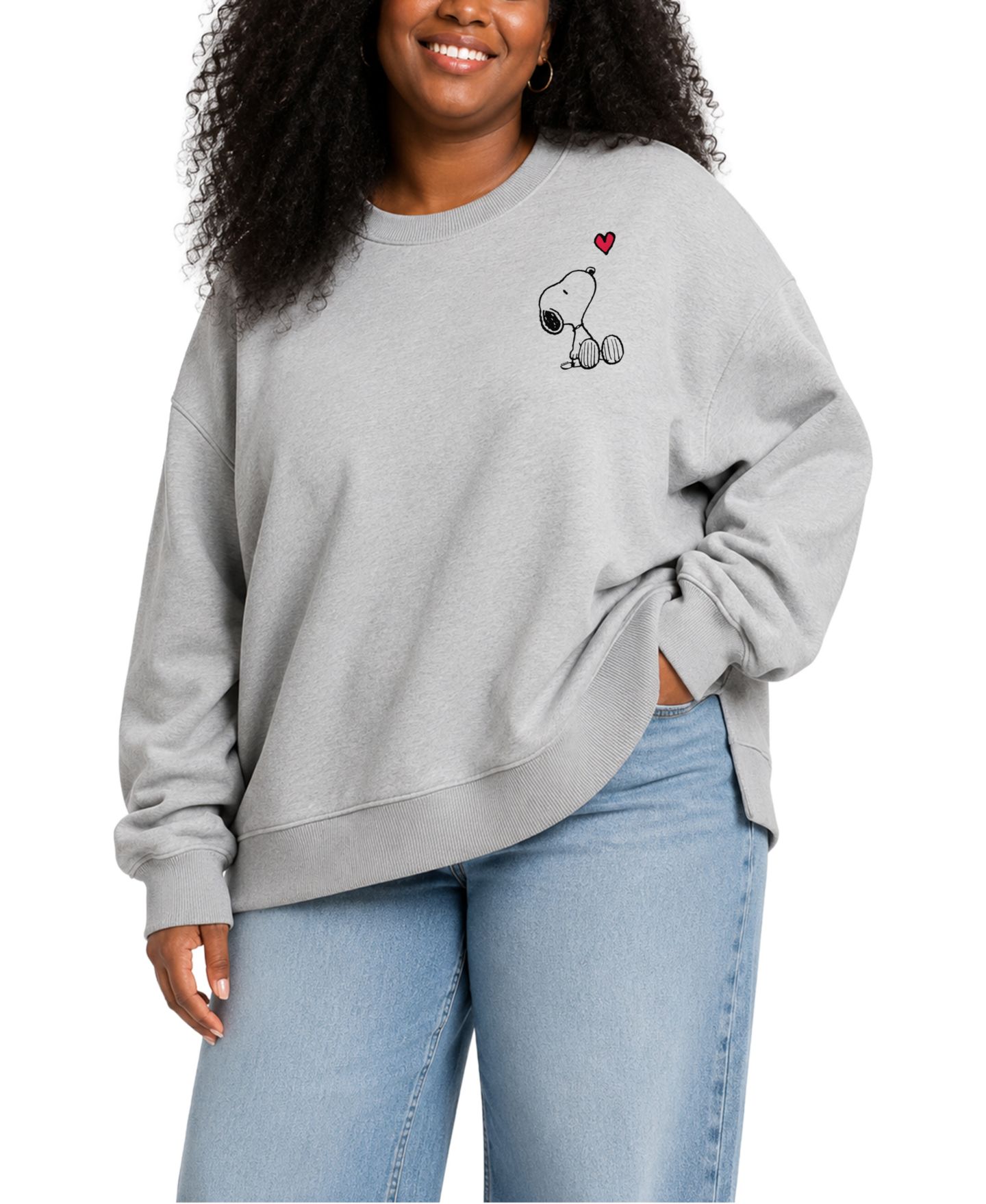 Женские толстовки Hybrid Apparel Plus Size Snoopy Long-Sleeve Cotton Graphic, цвет: Меланжевый — фото 1