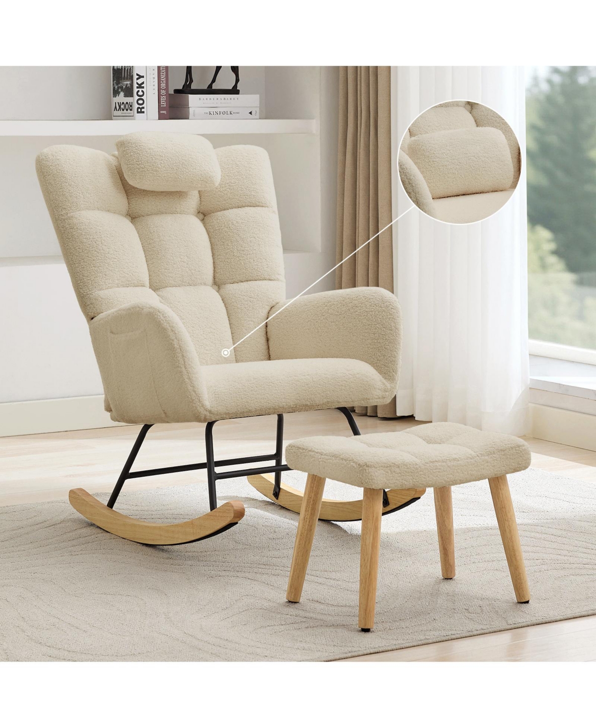 gaomon Nursery Rocking Chair with Ottoman, Upholstered Glider High Backrest, Armchair Reading
