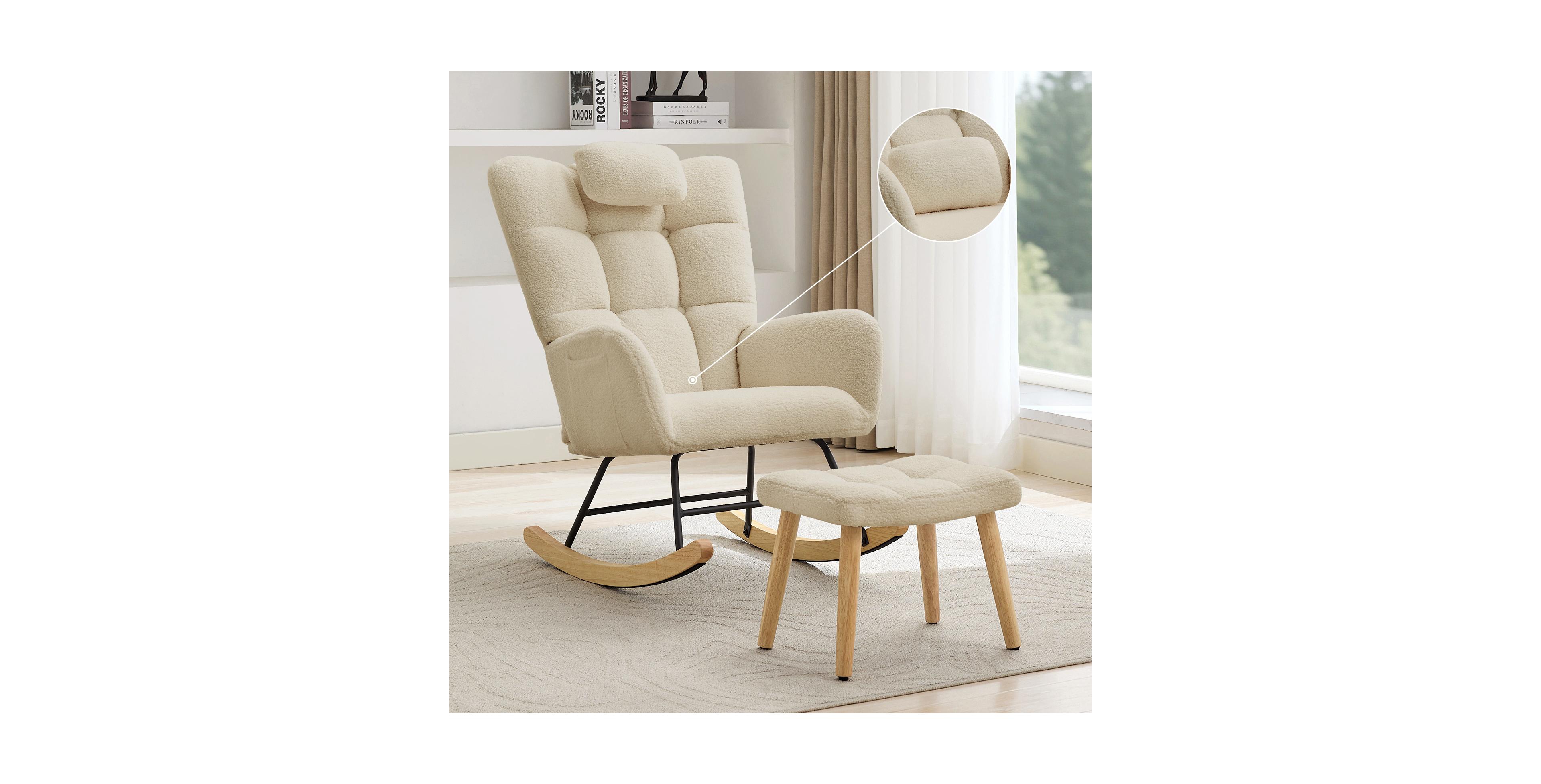 gaomon Nursery Rocking Chair with Ottoman, Upholstered Glider High Backrest, Armchair Reading