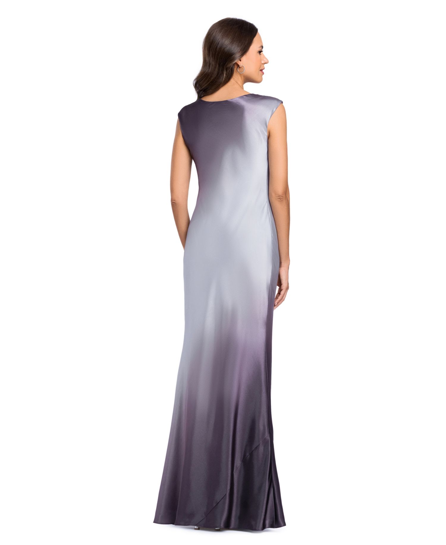 Petite Long Ombre Drape Charm Cowl Neck Satin Gown