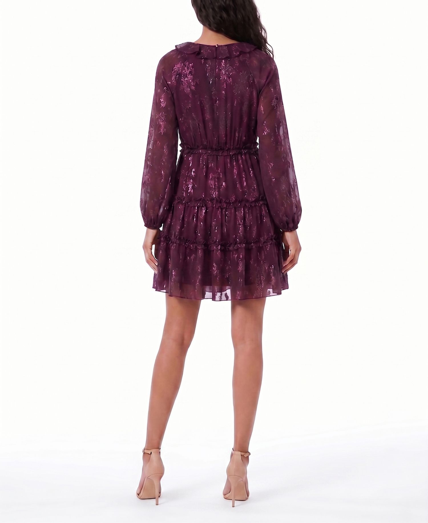 Petite Clip Tiered Floral Long-Sleeve Dress