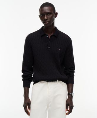 Men's Classic Cotton Cable-Knit Regular-Fit Sweater Polo